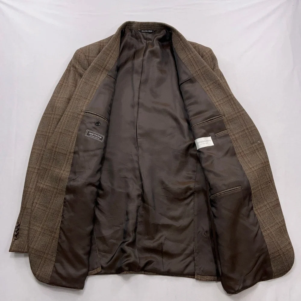 Jack Victor Sport Coat Exclusive Collection Plaid Wool Brown Mens 44 L